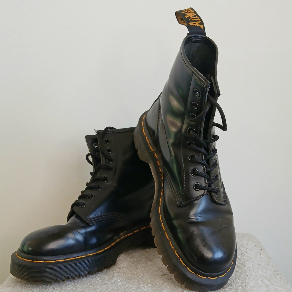 ⚫️💅 Dr. Martens Black Leather Platform Boots Size 8 - Picture 3 of 10